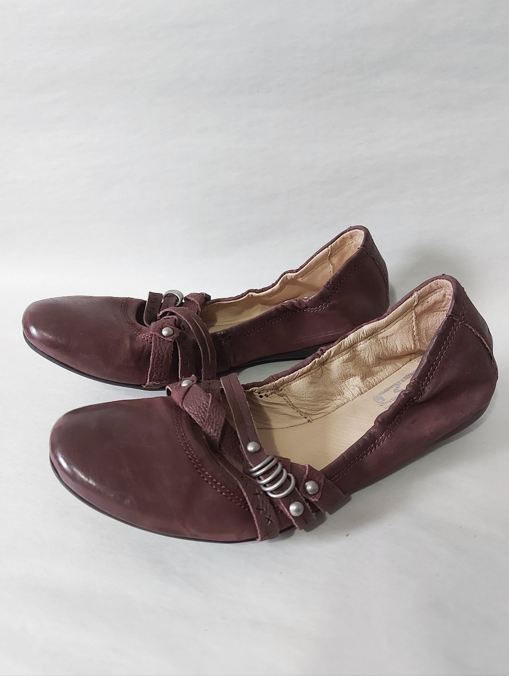 Miz Mooz Women's Burgundy Leather Flats with Decorative Straps